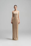 Pearl Square Mesh Lace Column Gown with Silk Shawl for women, from IHF STUDIO, The Viet Concept 