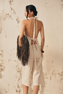 XITA • Beige Lurex Linen Cropped Pants