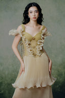 Lyrical Champagne Gold Corset Lace Gown for women, from LINH PHUNG, The Viet Concept