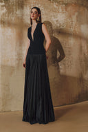 L' SCARLETT • Celestine Crystal-Embellished Pleated Silk Maxi Dress