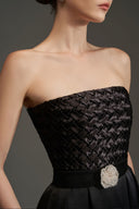 Noir Cristal Smocked Silk Taffeta A-Line Gown for women, from IHF STUDIO, The Viet Concept 