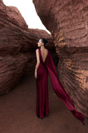 THÉSONG • Rougea Burgundy Draped Mermaid Evening Gown