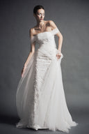 LINH PHUNG • Diorenna Off-Shoulder Embossed Lace Bridal Gown with Detachable Tulle Cape