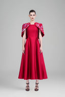 Austin A-line Cape Shoulder Zibeline Midi Dress for women, from Tiny Ink, The Viet Concept 