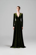 IHF ATELIER • Midnight Pearl Grain Velvet V-Neck A-Line Evening Gown
