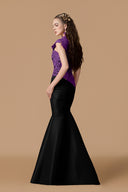 Purple Guipure Lace Black Taffeta Mermaid Evening Gown for women, from IHF ATELIER, The Viet Concept