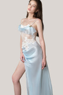 Light Blue Ventosa Asymmetrical Maxi Dress for women, from La Vierge, The Viet Concept 