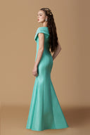 Mint Taffeta Bustier Column Gown With Draped Off-Shoulder Crystal for women, from IHF ATELER, The Viet Concept 