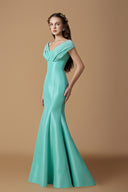 Mint Taffeta Bustier Column Gown With Draped Off-Shoulder Crystal for women, from IHF ATELER, The Viet Concept 