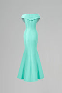 Mint Taffeta Bustier Column Gown With Draped Off-Shoulder Crystal for women, from IHF ATELER, The Viet Concept 