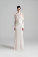 L'ALLÉE • Lace Halo Asymmetric Sleeve Evening Gown