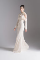 L'ALLÉE • Lace Halo Asymmetric Sleeve Evening Gown