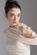 L'ALLÉE • Lace Halo Asymmetric Sleeve Evening Gown
