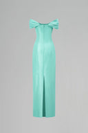 Mint Taffeta V-Neck Crystal-Draped Mermaid Evening Gown for women, from IHF ATELIER, The Viet Concept 
