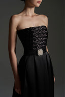 IHF STUDIO • Noir Cristal Smocked Silk Taffeta A-Line Gown