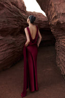 THÉSONG • Rougea Burgundy Draped Mermaid Evening Gown