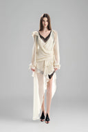 Cream Two-Tone V-Neck Layered Wrap Dress for women, from Must Have, The Viet Concept 
