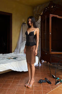 Gabri Tawny Organza Lace Midi Skirt With Fringe Tie for women, from HUELLEY HUELLEY, The Viet Concept