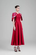 Austin A-line Cape Shoulder Zibeline Midi Dress for women, from Tiny Ink, The Viet Concept 