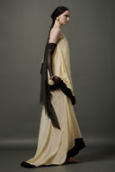 LE LAM AMARÉ • Aria Champagne Sheer Organza Asymmetrical Off-Shoulder Gown