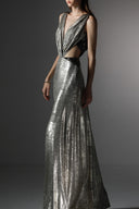 Flicker Metallic Lamé Cut-Out Gown for women, from SORAMAME, The Viet Concept
