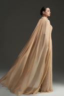 Pearl Square Mesh Lace Column Gown with Silk Shawl for women, from IHF STUDIO, The Viet Concept 