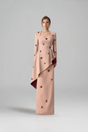 IHF ATELIER • Crepe & Agate Silk Trapeze-Neck Draped Column Gown