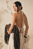 XITA • Beige Striped V-Neck Knit Gilet