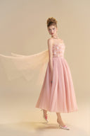 LINH PHUNG • Lullaby 3D Floral Appliqué Pleated Chiffon A-Line Midi Dress