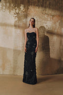 L' SCARLETT • Crystal Floral Fringe Brocade Maxi Dress