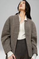 Grey Wool Boxy Collarless Jacket for women, from LECIA, The Viet Concept 
