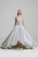 WHITE PLAN • Nina High-Neck Lace Taffeta Bridal Ballgown