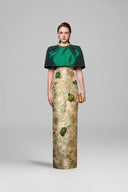 Noctelle Metallic Jacquard Column Cape Gown for women, from IHF ATELIER, The Viet Concept 