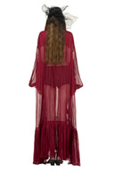 DAS LA VIE • Crimson Coral Sheer Chiffon Maxi Coat - The Viet Concept