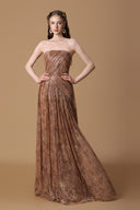 Bustier A-Line Gown With Long Cape In Beige Gold Tie-Dye Chiffon for women, from IHF ATELIER, The Viet Concept 