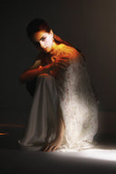 Neroli White Sequin Lace Silk Cape Evening Dress for women, from SORAMAME, The Viet Concept
