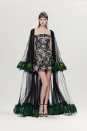 MR CRAZY & LADY SEXY • Wild Aura Feather-Embellished Mesh Trapeze Cape - The Viet Concept