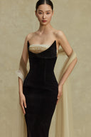 BYDI • Claire Beaded Illusion Mesh Velvet Evening Gown