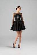 Regal Crystal Embellished Satin Mini Dress for women, from DANG PHONG DESIGNER, The Viet Concept