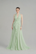 Dorothea Mint Silk Pleated Halter Gown for women, from 21SIX, The Viet Concept