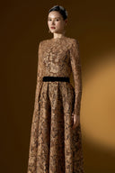 Brown Guipure Lace & Lyon Velvet A-Line Floor-Length Gown for women, from IHF ATELIER, The Viet Concept 