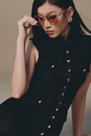 Sheer Jersey Gold-Button Maxi Dress for women, from Keira Tong, The Viet Concept