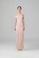 HAYTAN • Soleil Presence Hand-Embellished Pink Off-Shoulder Lace Evening Gown