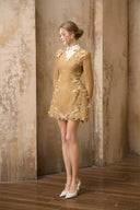 ROSEE de MATIN • Gold Tweed Butterfly Embroidery Mini Dress