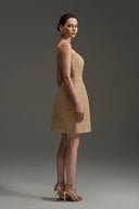 Beige Floral Mesh Lace Corset Bell Mini Dress with Crystal Waist for women, from IHF SUDIO, The Viet Concept 