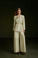 VONTIER DE MONTIER • Tailored Textured Rose-Lapel Silk Kate Collarless Blazer in Pistachio