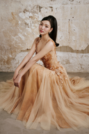 DO LONG • Golden Petal Embellished Midi Dress