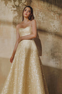 L' SCARLETT • Flared Sequin Spaghetti-Strap Midi Dress