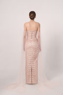 HAYTAN • Asteria Fearless Pink Crystal Fringe Off-Shoulder Gown