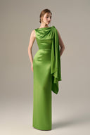 Satin Silk Asymmetric Pleated Tie Gown for women, from IHF ATELIER, The Viet Concept